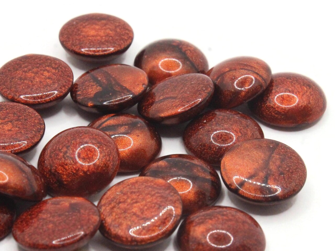18 11mm Shiny Red Brown Flatback Round Vintage Lucite Cabochons